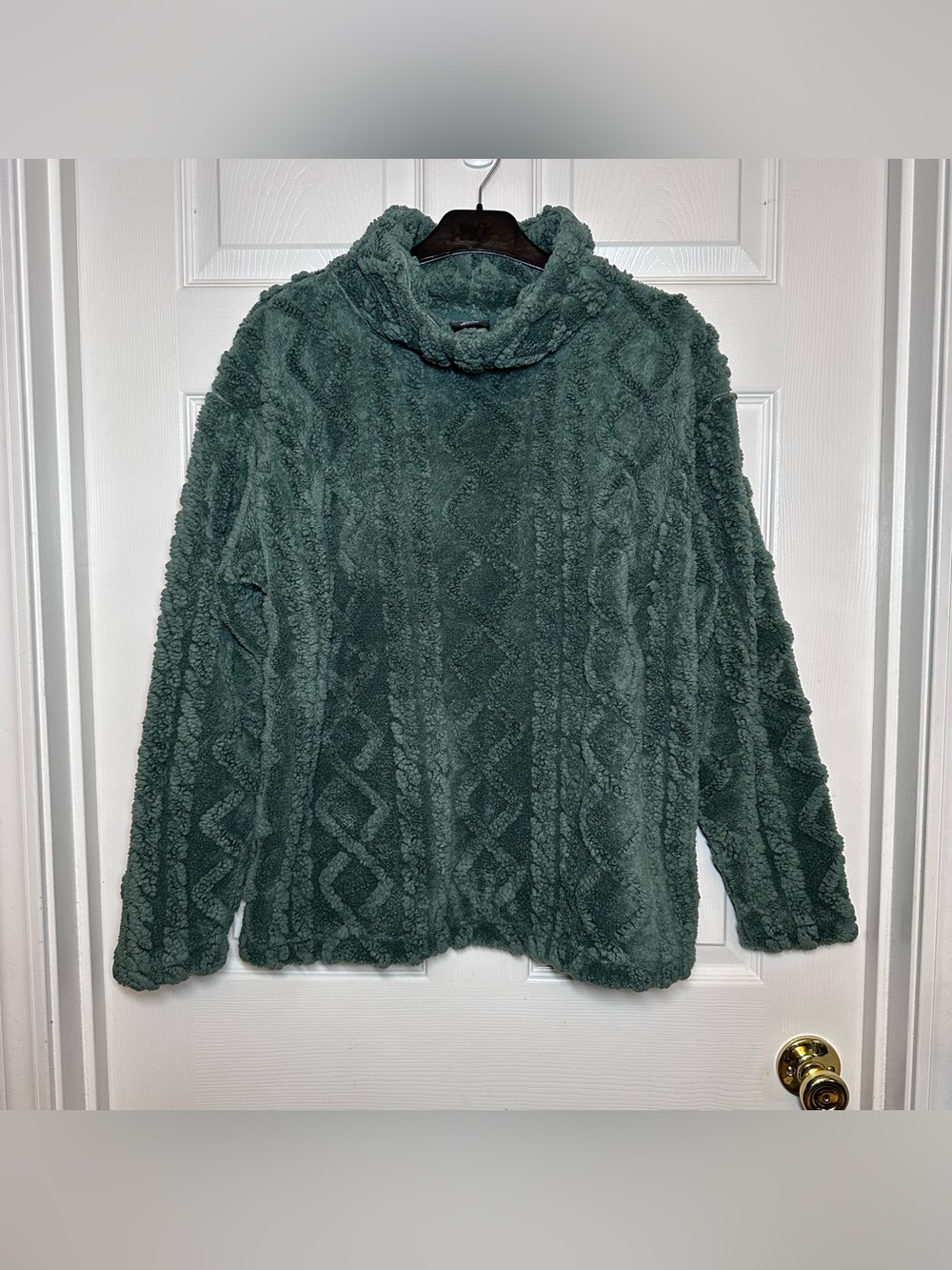 Eddie Bauer Women's Plush Cable Fleece Mock Neck Pullover Green Size L Cozy
